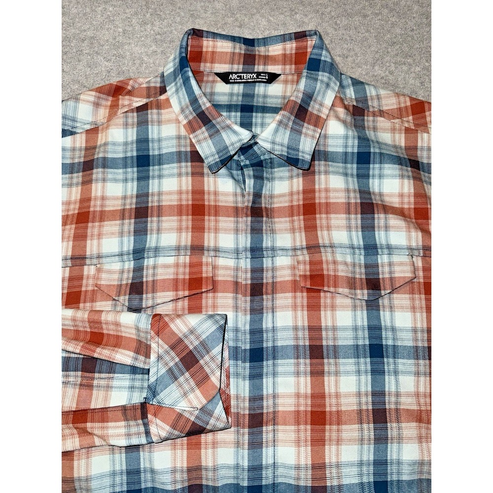 Arc'teryx Gryson Long Sleeve Shirt Men's L Red Blue Plaid Snap Up Long Sleeve